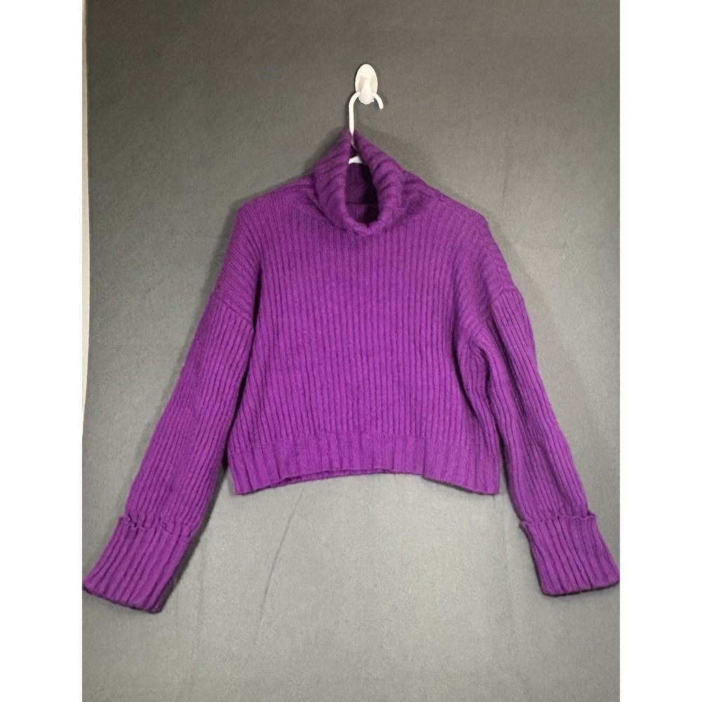 Nine West Sweater Womens M Purple Ribbed Turtleneck Wool Blend Chunky Knit